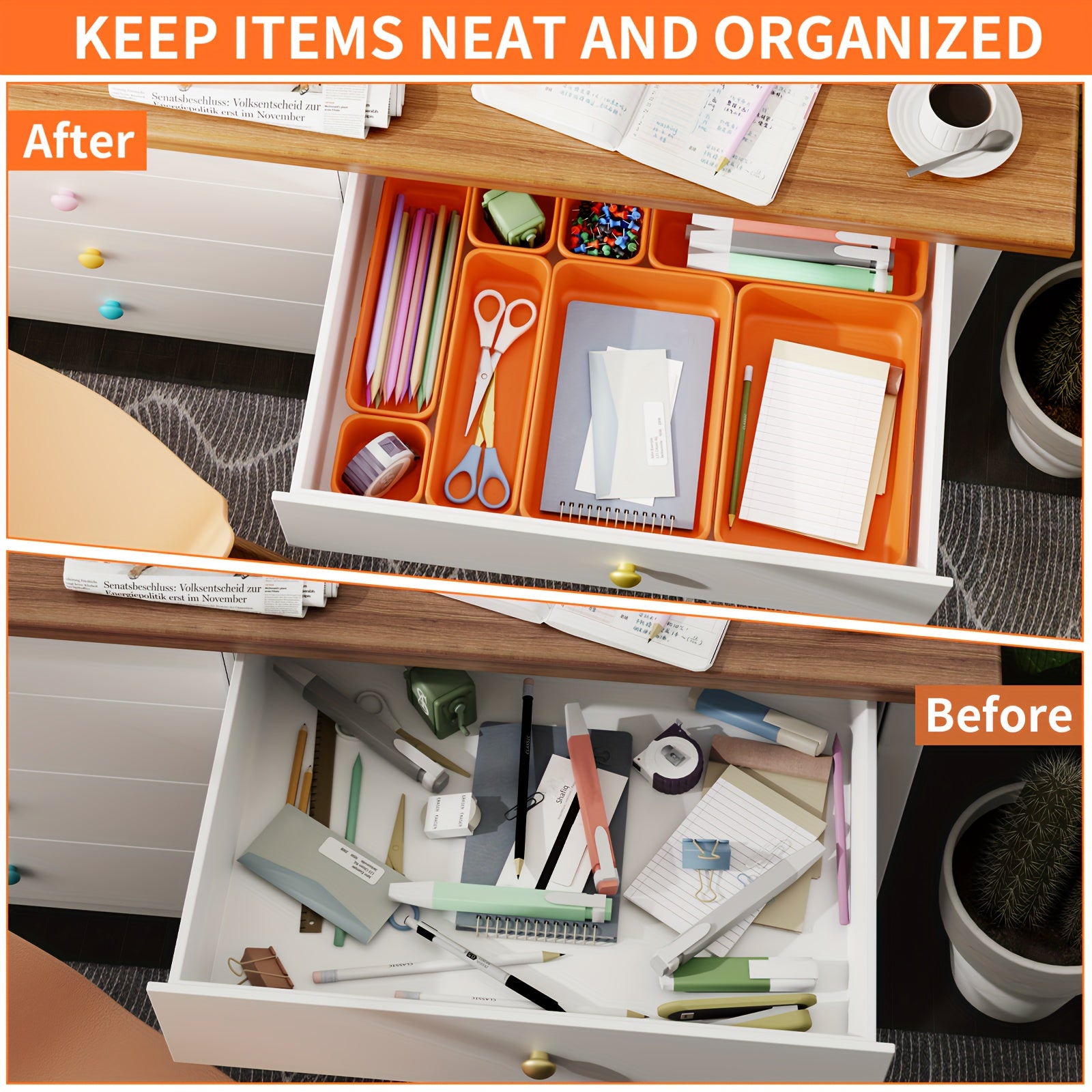 45pcs Plastic Drawer Organizer Set for Kitchen Bedroom Bathroom