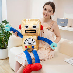 Plush Toy Space Robot Doll with Red Accents Soft Golden for Stuffed Animals