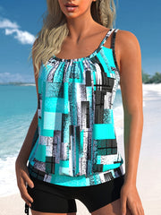 Colorblock Stripe Print Tankini Set