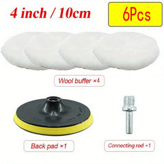 6pcs Industrial Polishing Kit Car Waxing Sponge Disc Wool Wheels