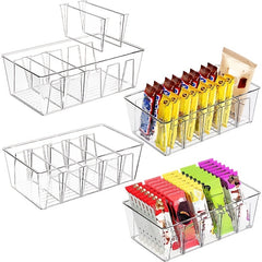 2pcs Plastic Pantry Storage Bins w/ Removable Dividers for Kitchen