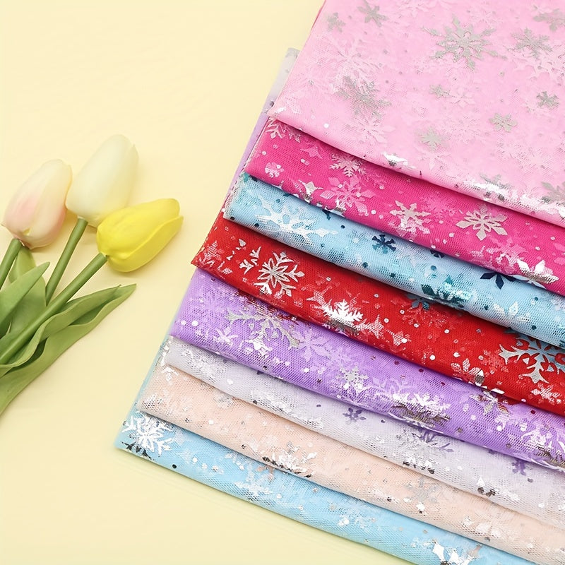 1pc Christmas Snowflake Tulle Silvery Decal Organza Mesh Cloth DIY Fabric