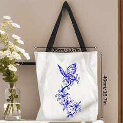 Polyester Butterfly Hibiscus Print Tote Bag Lightweight Reusable Shopping Handba