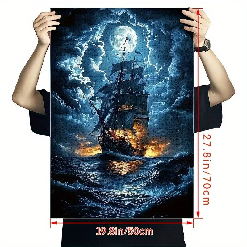 Moonlight Sailboat Jigsaw Puzzle Night Sailing with Glowing Moon