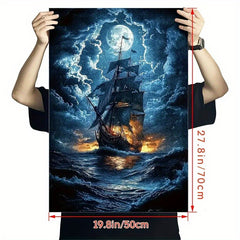 Moonlight Sailboat Jigsaw Puzzle Night Sailing with Glowing Moon