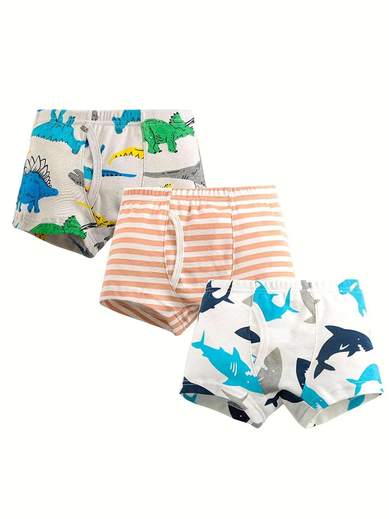 3pcs Boy's Boxer Briefs Cartoon Animal Print Elastic Waist Shorts