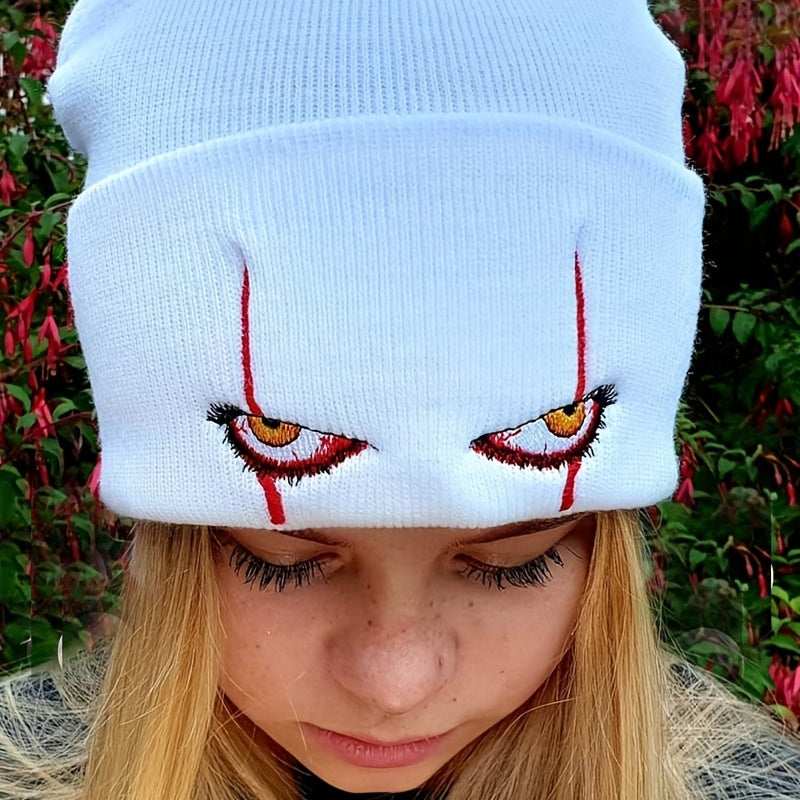 Scary Eyes Embroidery Beanie Horror Elastic Knit Hat Hip Hop