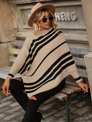 Striped Print Knit Sweater Asymmetrical Sleeve Women's Clothing