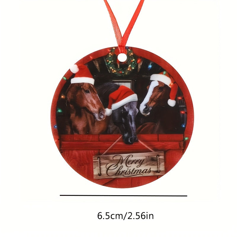 1pc Round Acrylic Christmas Tree Ornament Farmhouse Horses Christmas Ornaments