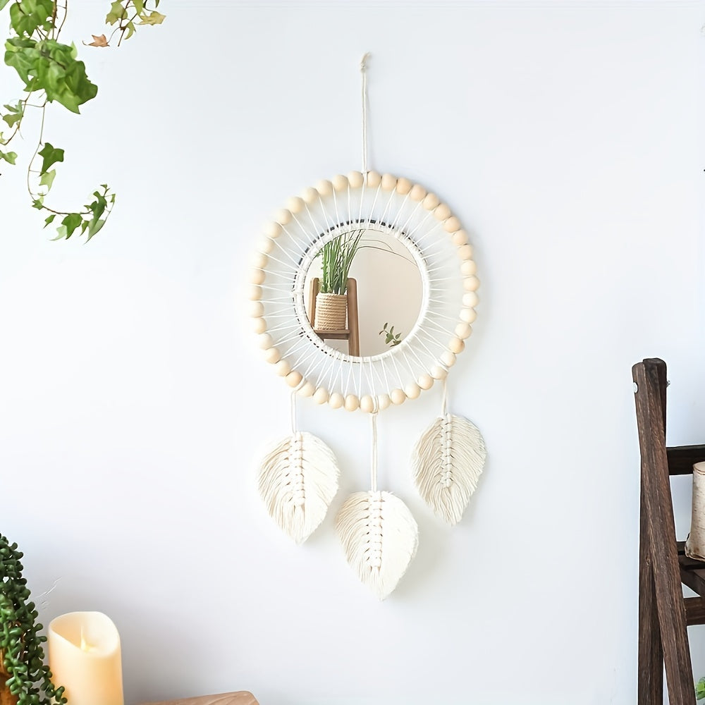 Boho Macrame Hanging Wall Mirror - Round Mirror Art