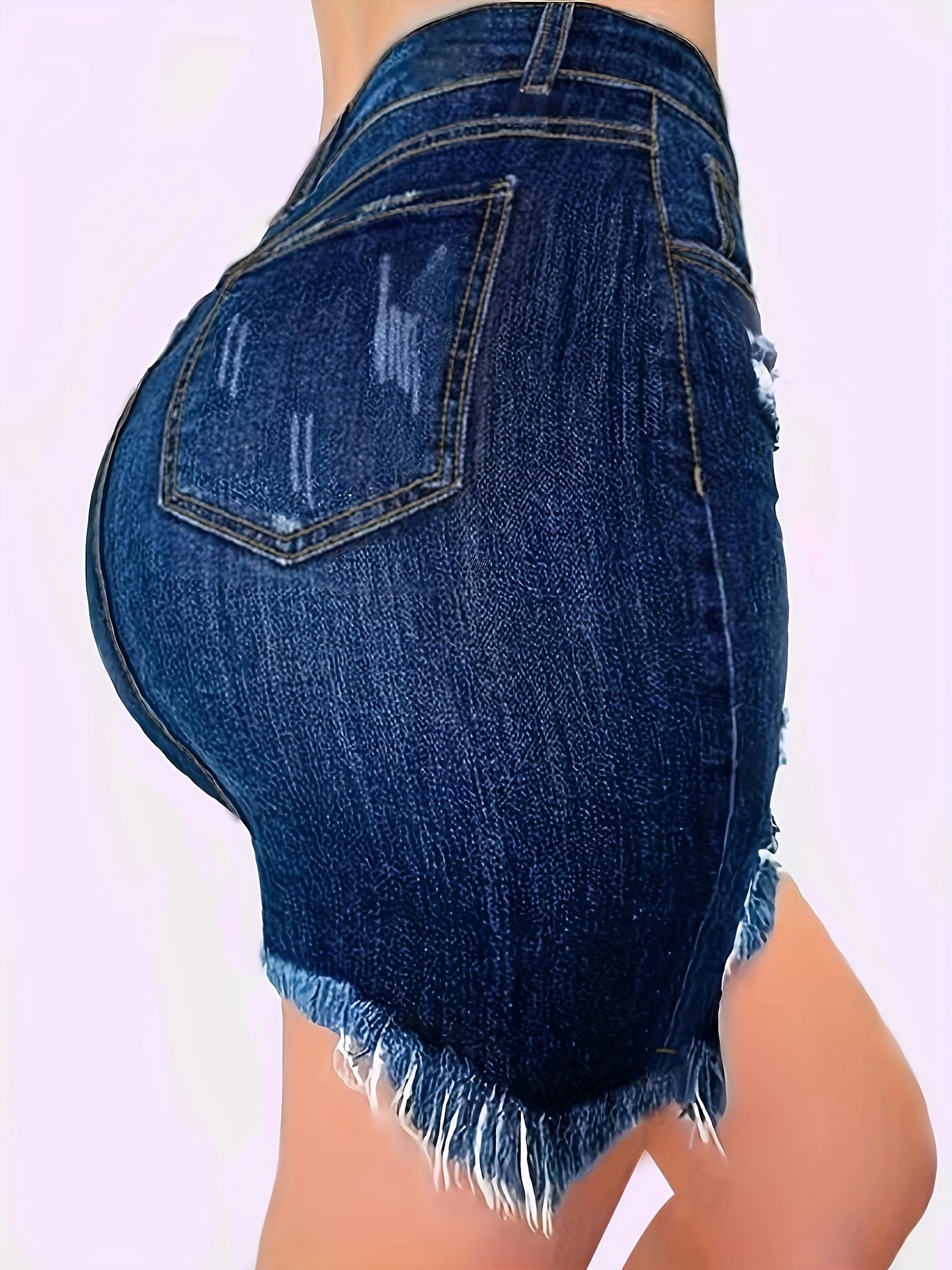 Ripped High Rise Mini Denim Skirt