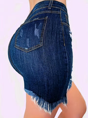 Ripped High Rise Mini Denim Skirt