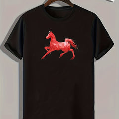 Geometric Horse Print Men's Comfy T shirt for Outdoor Summer