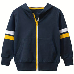 Boys Striped Graphic Varsity Cardigan Hooded Jacket
