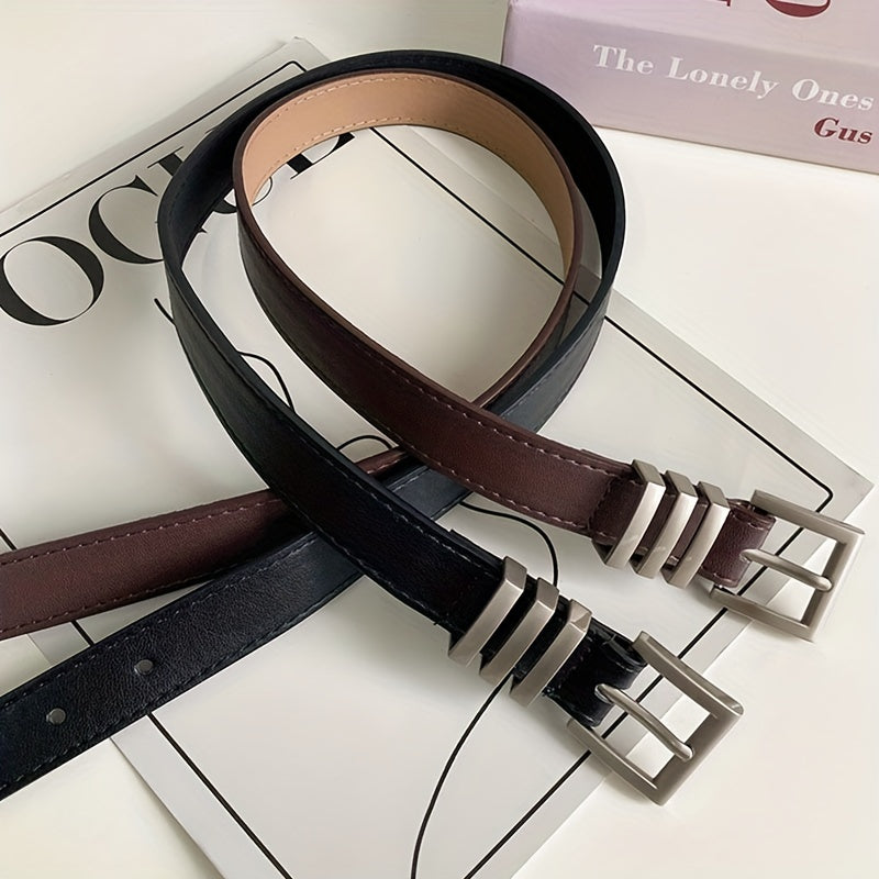 Square Buckle Unisex PU Leather Belt Neutral Style Casual Belt