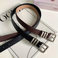 Square Buckle Unisex PU Leather Belt Neutral Style Casual Belt