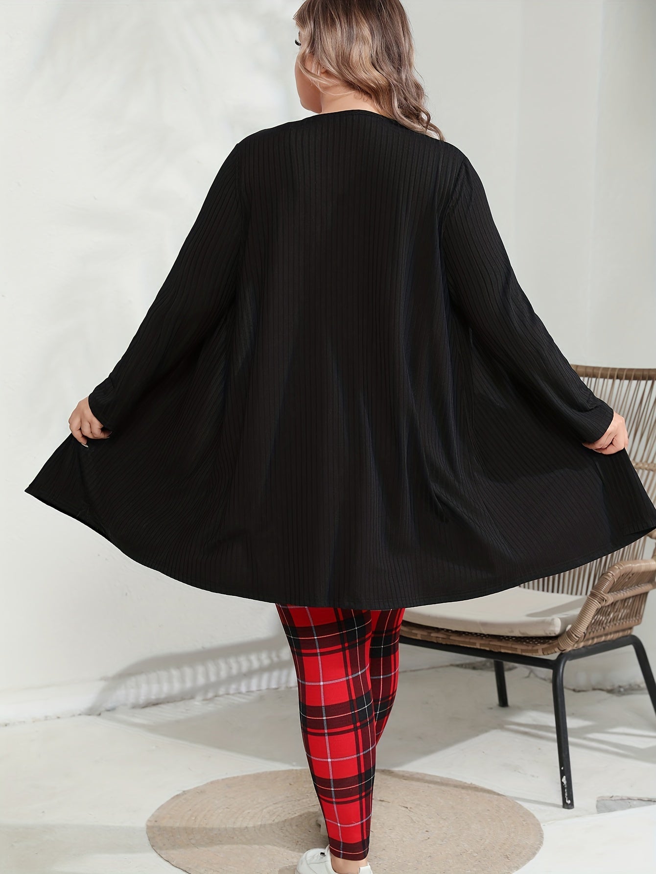 Plaid Crop Cami Top & Tie Pants & Cardigan Set