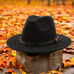 Leopard Belt Fedora Hat Wide Brim Sun Hat