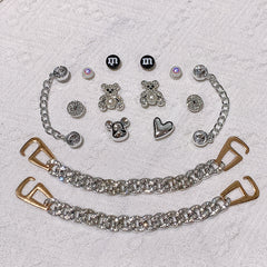 14pcs Silver Bear & Chain Shoe Charms For Clogs Garden Shoes DIY Accessories