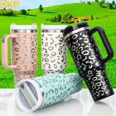 Leopard Print Stainless Steel Insulated Tumbler - 40oz Leakproof Car Cup
