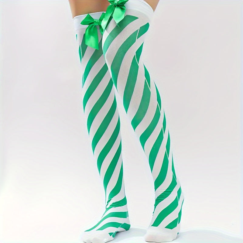 Stripe Long Socks Bow Knee Over Knee Long Socks