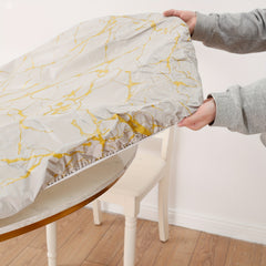 Round Marble Style Elastic Tablecloth Waterproof Proof