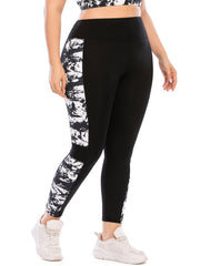 Colorblock Marble Print Yoga Sports Leggings Plus Size