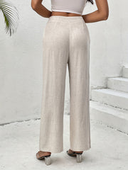 Solid Wide Leg Pants Casual Pocket Pleated Pants Women's Clothing