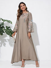 Floral Embroidered Maxi Dress with Flare Sleeves