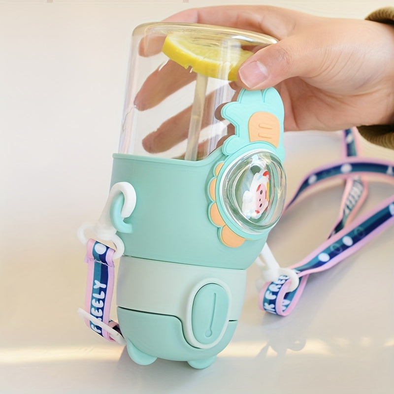 600ml Leakproof Plastic Water Bottle with Straw and Carrying Strap