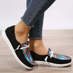 Women's Geometric Flat Canvas Shoes Lightweight Non slip Low Top Shoes