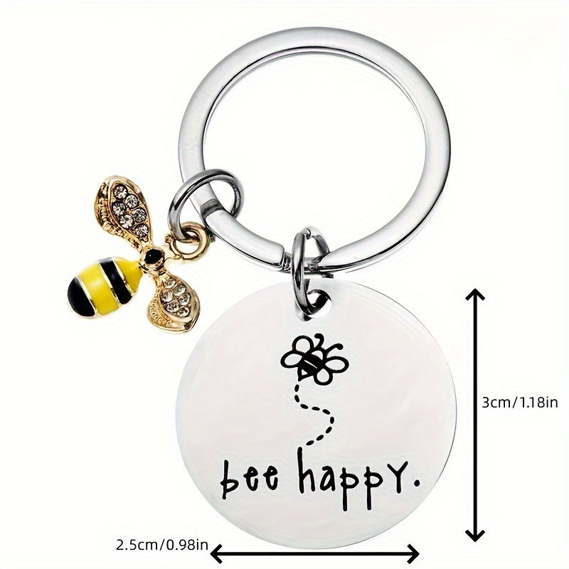 Bee Keychain Pendant Stainless Steel Inspirational Keyring Charm Ornament