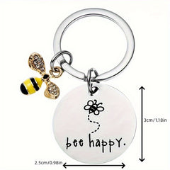 Bee Keychain Pendant Stainless Steel Inspirational Keyring Charm Ornament