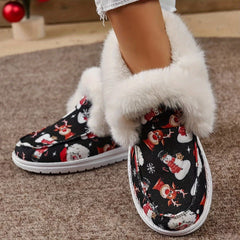 Women's Christmas Style Snow Boots - Snowman Reindeer Pattern