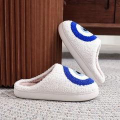Women's Evil Eye Pattern Slippers Plush Lined Platform Shoes