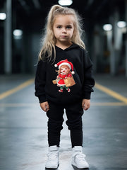 Girls Cartoon Shopping Girl Hooded Sweatshirt Top Sweatpants Set