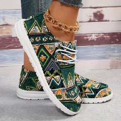 Women's Tribal Flat Loafers Slip On Canvas Shoes Casual Low Top Walking Shoes