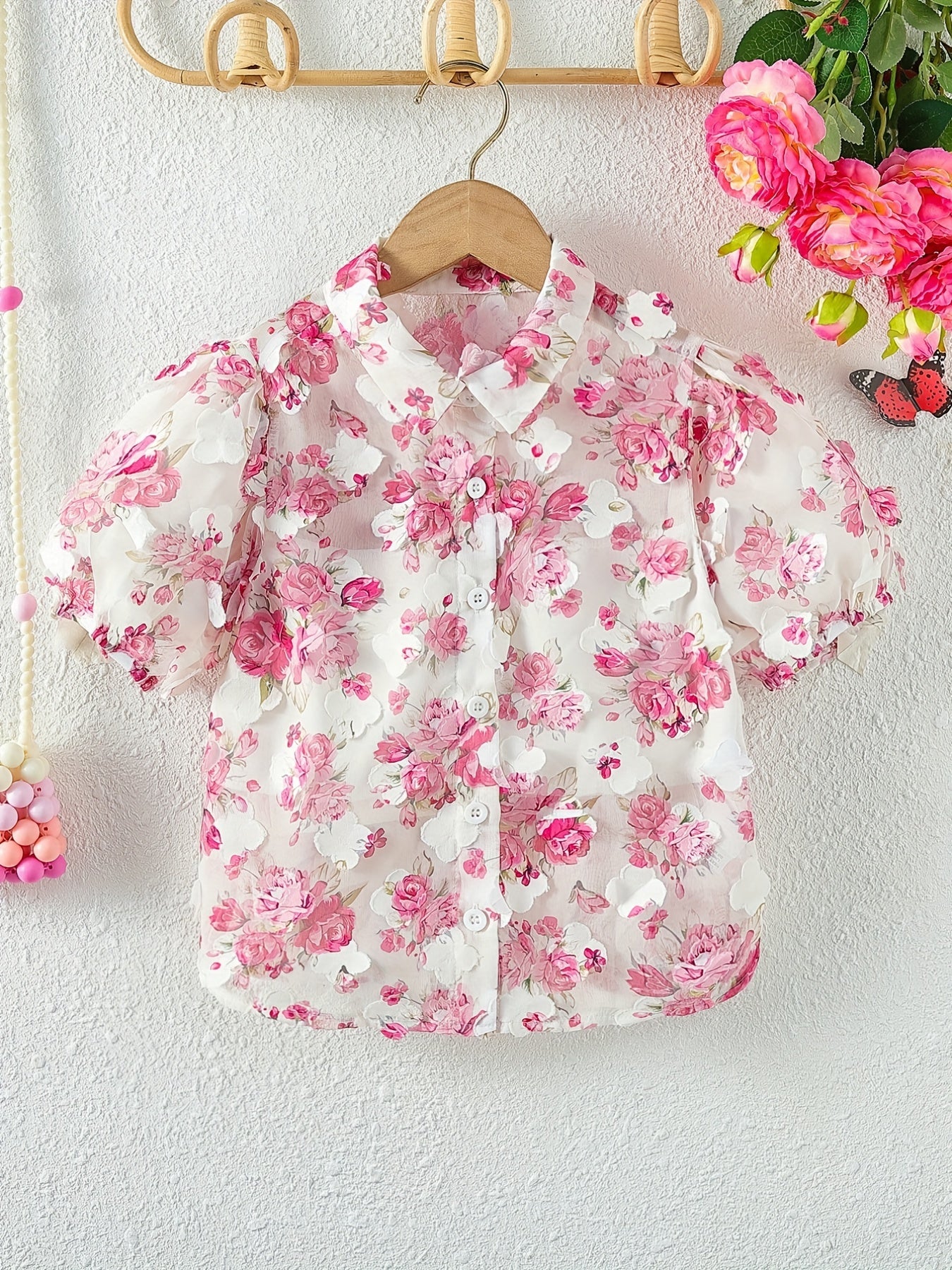 Girls Teens Applique Short Sleeve Top Summer Shirt
