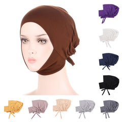 Drawstring Neck Turban Cap Hijab Cap Bonnet Cap Solid Turban Cap