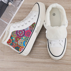 Girls High Top Abstract Pattern Skate Shoes with Plush Lining