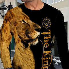LION 3D Print Graphic Sweatshirt Loose Pullover Men's Clothing