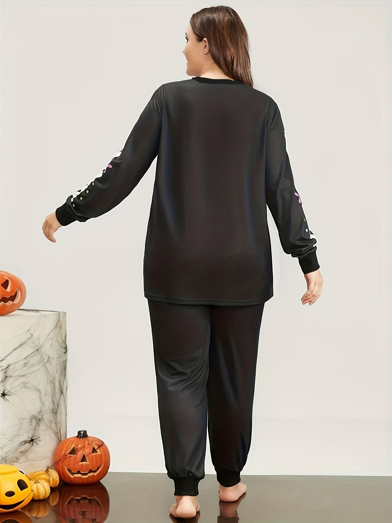 Skeleton Print Long Sleeve Top & Pants Pajama Set