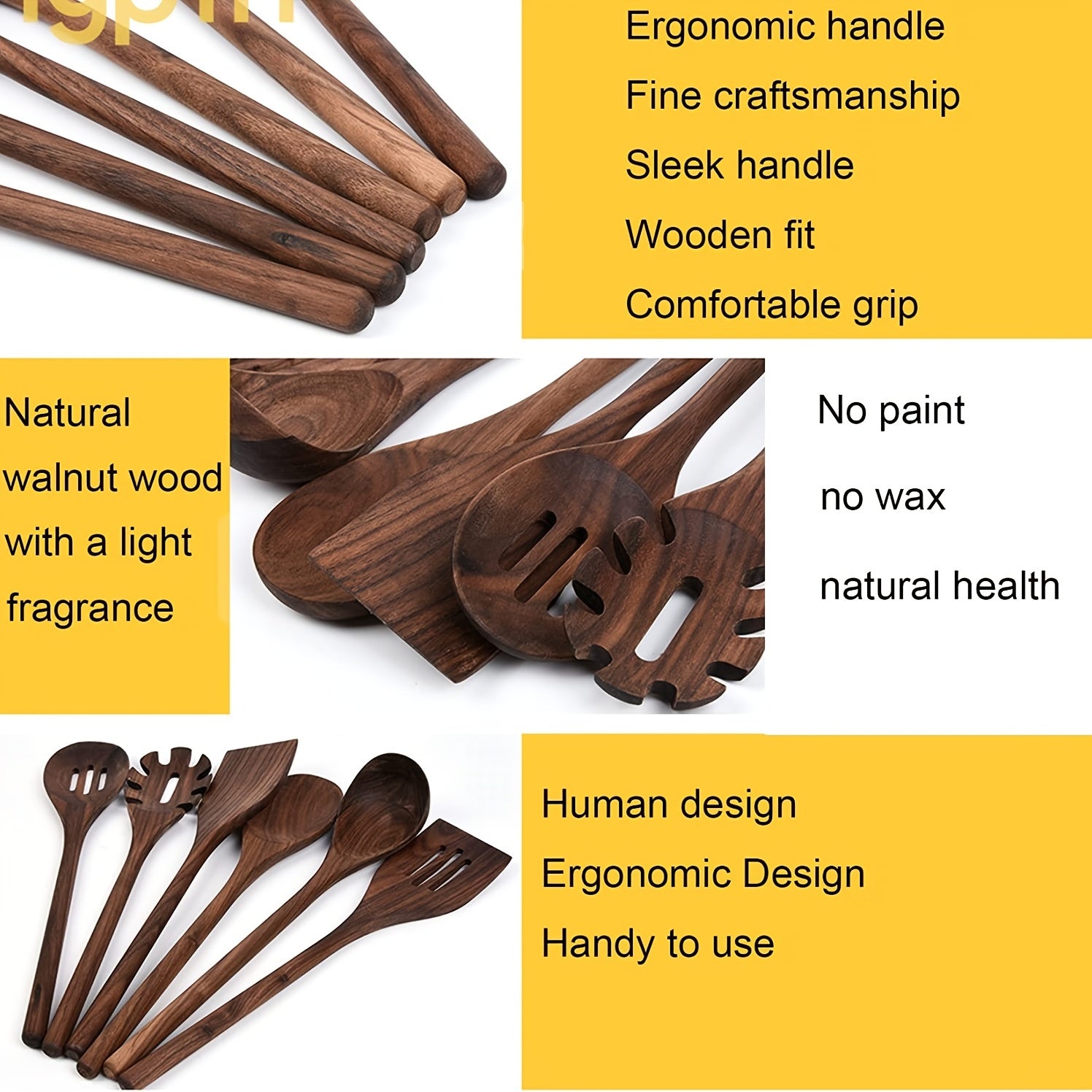 6pcs Walnut Wood Kitchen Utensils Set for Cooking