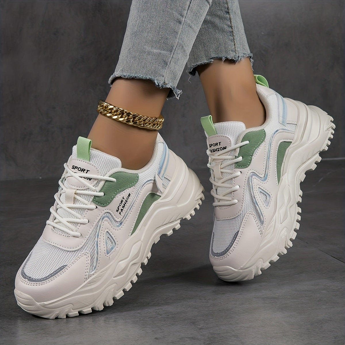 Women's Breathable Mesh Platform Shoes Lace Up Low Top Outdoor Sport Shoes