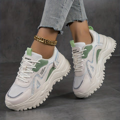 Women's Breathable Mesh Platform Shoes Lace Up Low Top Outdoor Sport Shoes