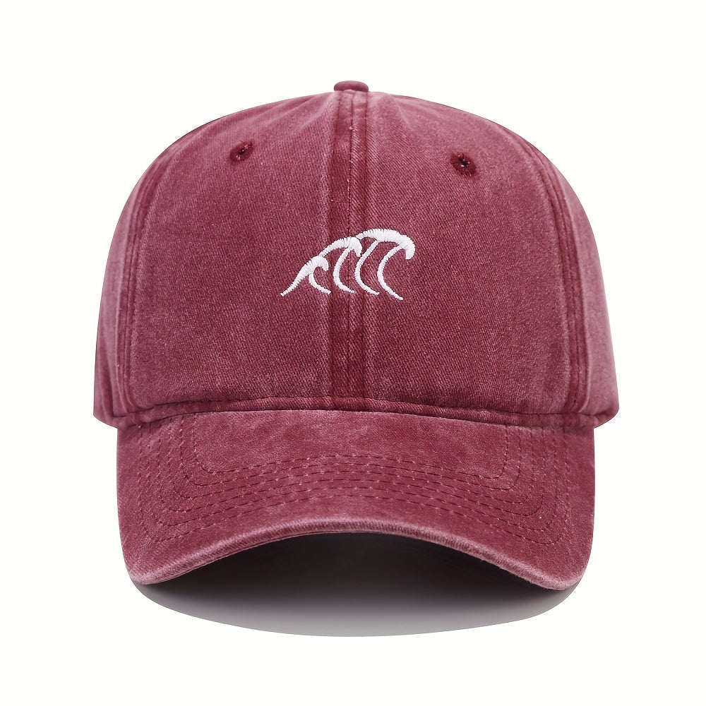 Wave Embroidery Baseball Cap Solid Washed Distressed Dad Hats