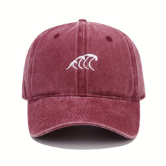 Wave Embroidery Baseball Cap Solid Washed Distressed Dad Hats