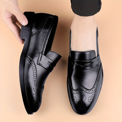 Men's Brogue Leather Loafers Lightweight Non Slip Comfy Casual Shoes