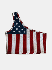 One Shoulder American Flag Print Top Sexy Independence Sleeveless Top
