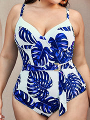 Tropical Print V Neck One Piece Swimsuit